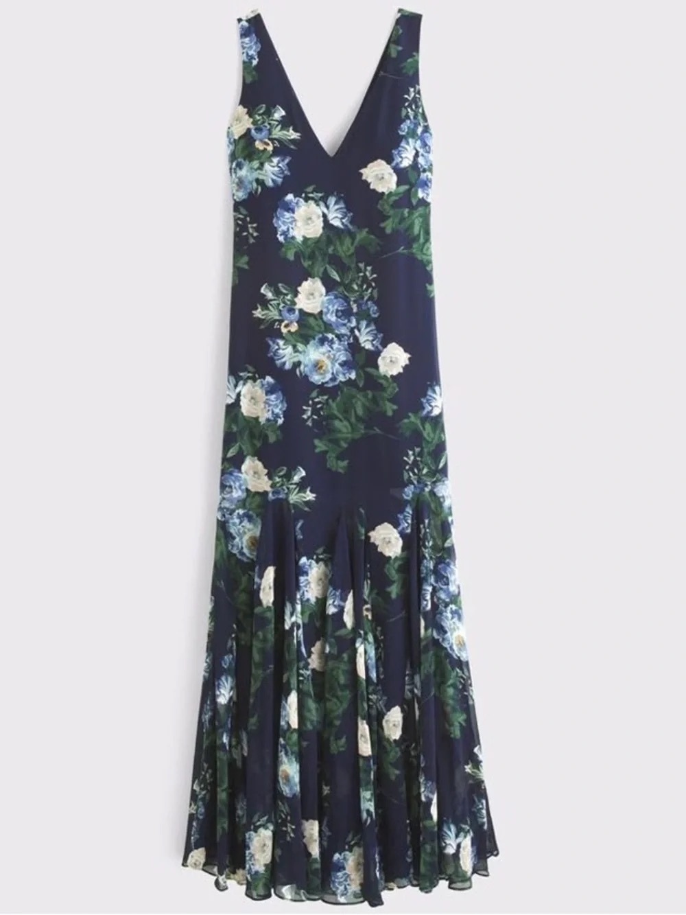 Plunge Godet Skirt Maxi Dress